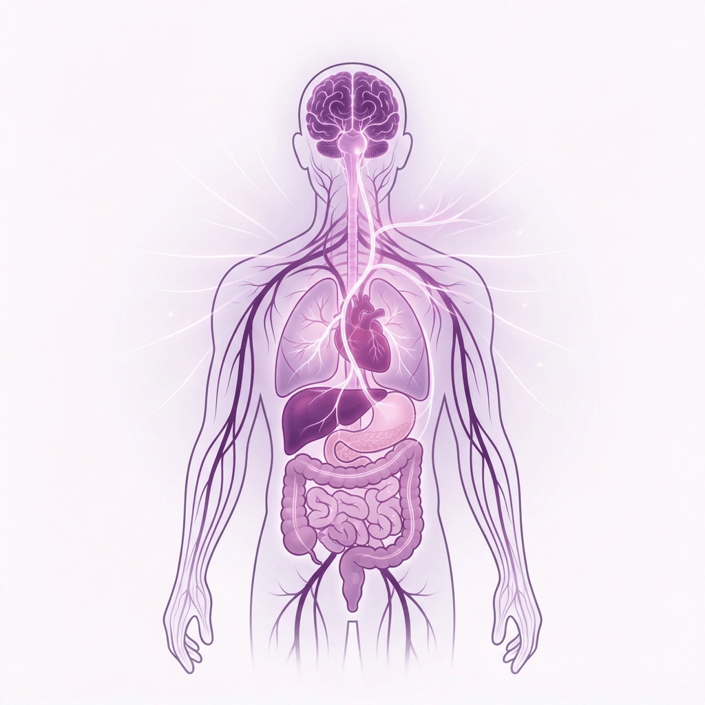 Human body illustration showing nervous and digestive systems